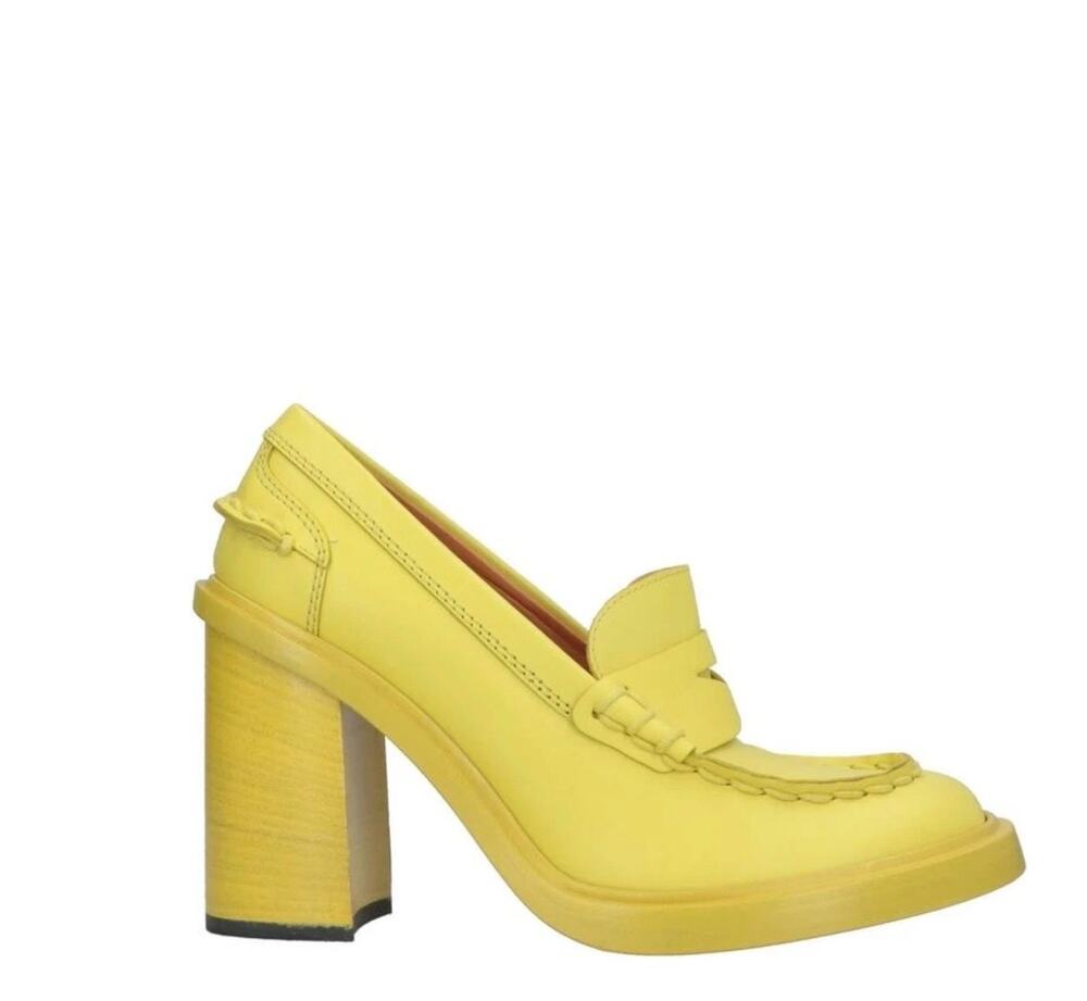 New Tods leather penny loafer heels yellow sz 35